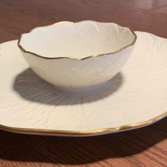 Lenox Dining Elegant Lenox Beige Gold Accented Chip And Dip Dish